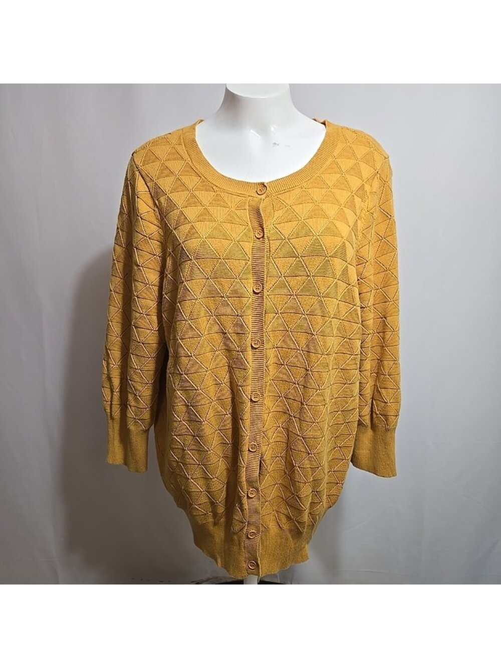 Modcloth Cardigan Sweater Womens Size 2XL Yellow Triangle Knit